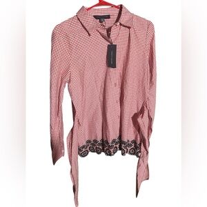 Tommy Hilfiger women shirt long sleeve button down color red size small